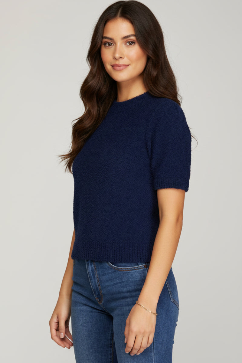 SHORT SLEEVE TEDDY SWEATER TOP-SKSY7135