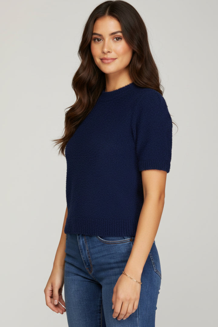 SHORT SLEEVE TEDDY SWEATER TOP-SKSY7135