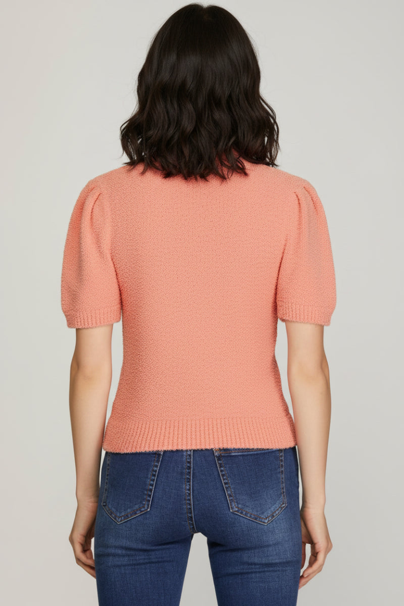 SHORT SLEEVE TEDDY SWEATER TOP-SKSY7135