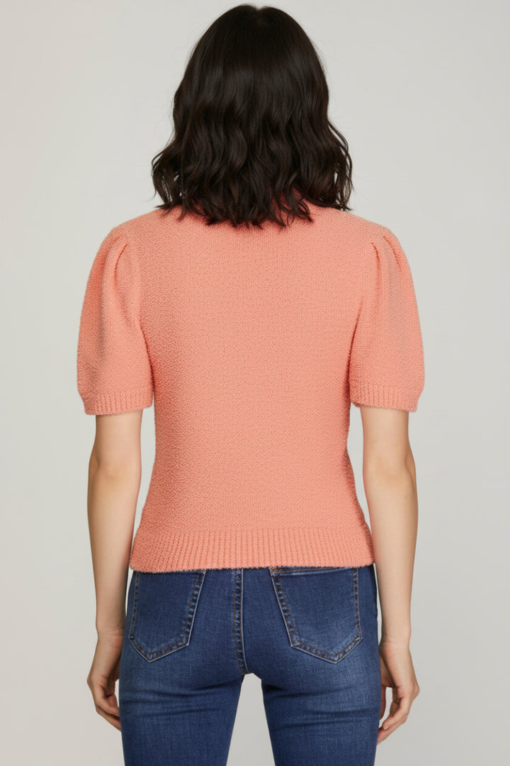 SHORT SLEEVE TEDDY SWEATER TOP-SKSY7135