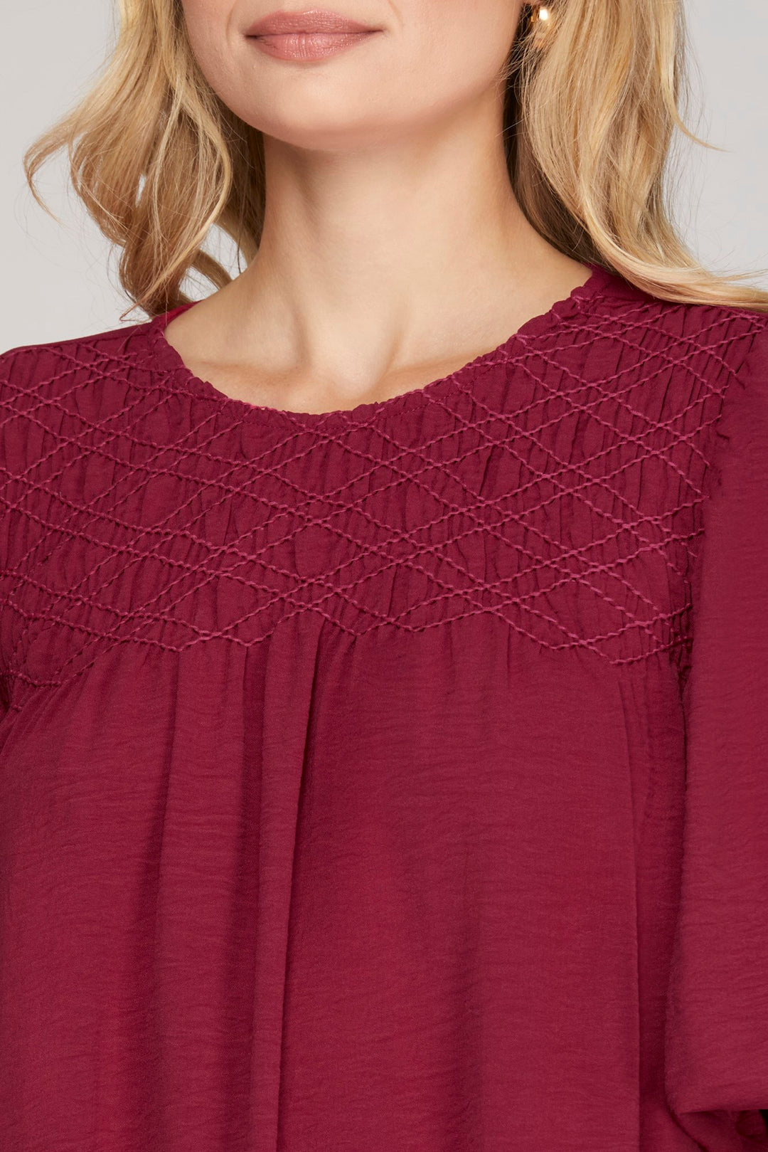 BALLOON SLEEVE SMOCKED WOVEN DRESS WITH SIDE POCKETS