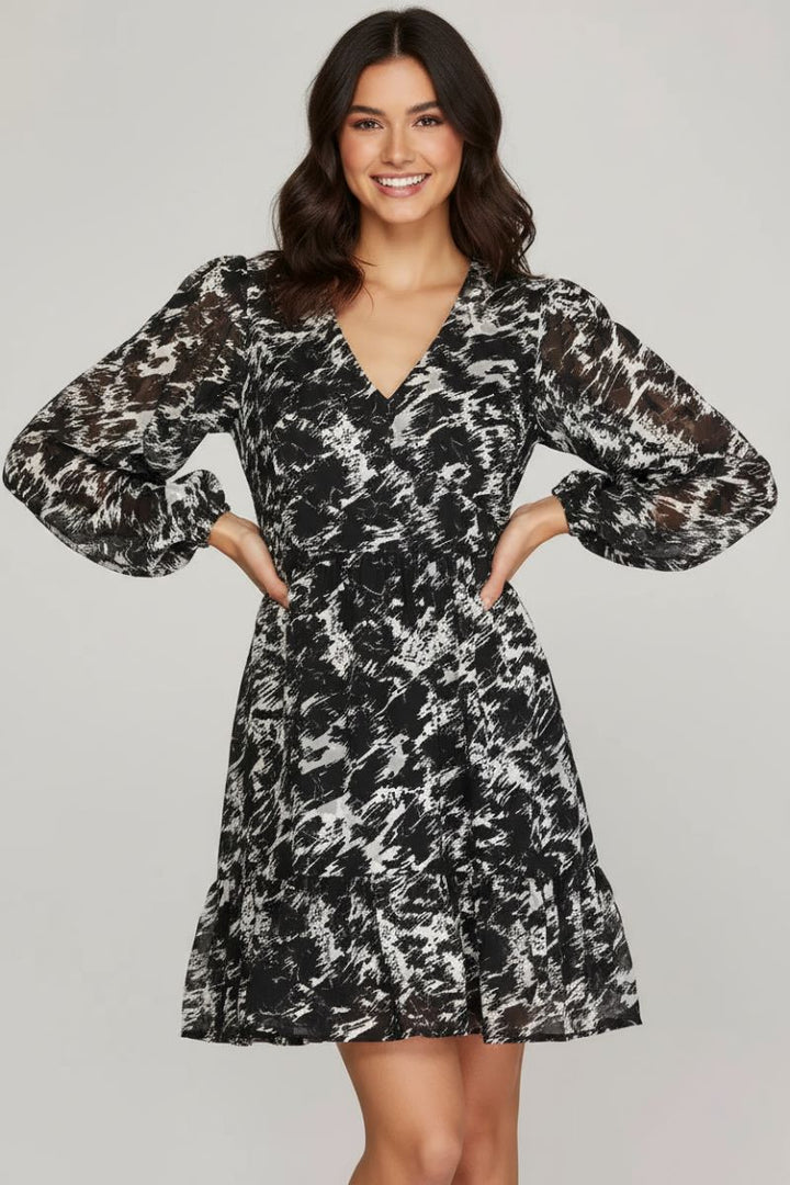V-NECK ELASTIC WAIST WOVEN MINI DRESS SKSY7442
