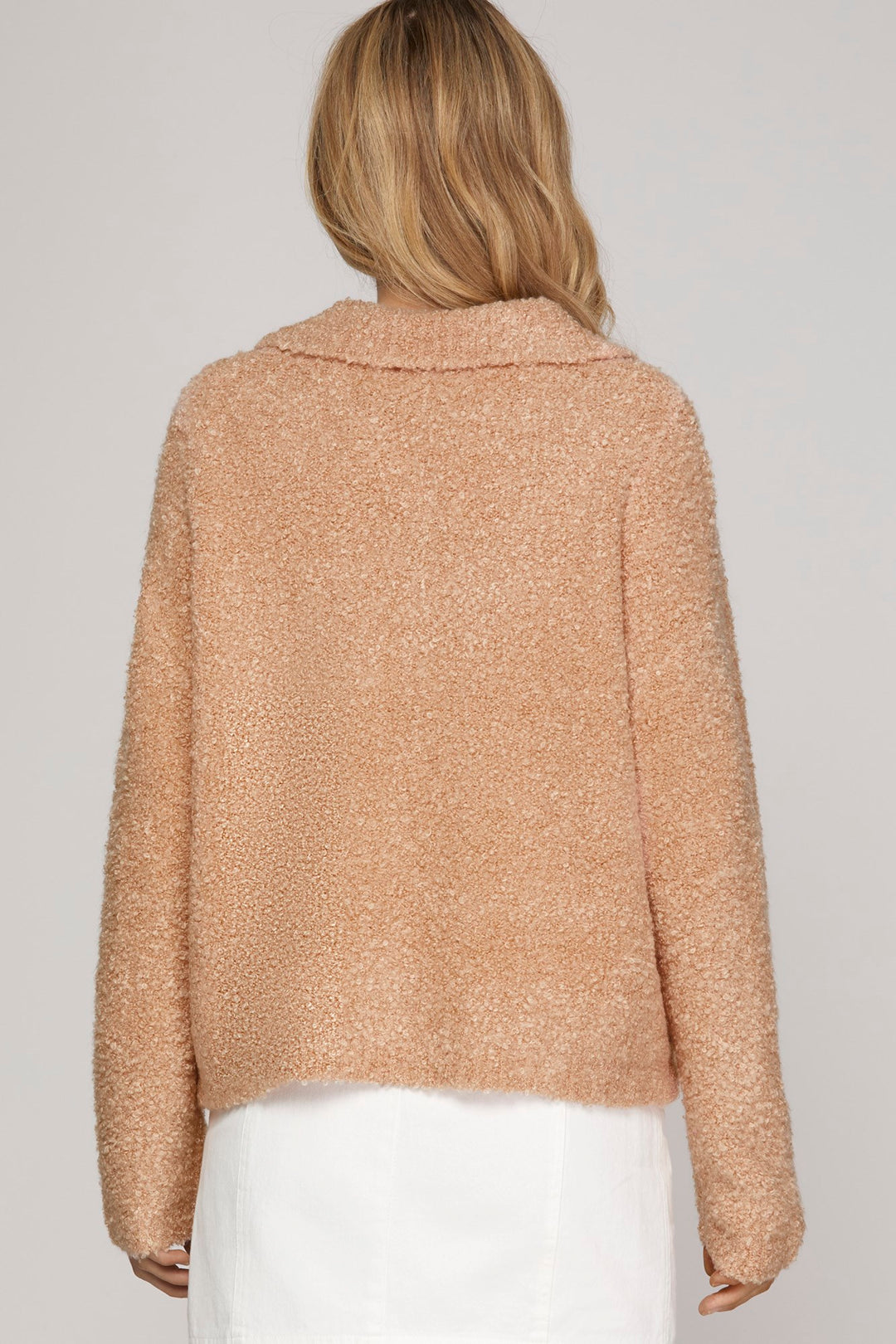 LONG SLEEVE COLLARED BUTTON DOWN SWEATER TOP