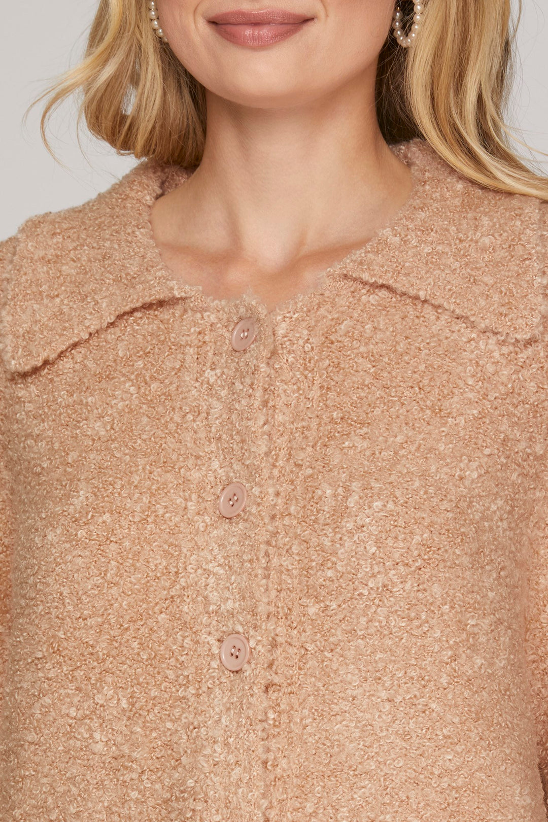 LONG SLEEVE COLLARED BUTTON DOWN SWEATER TOP