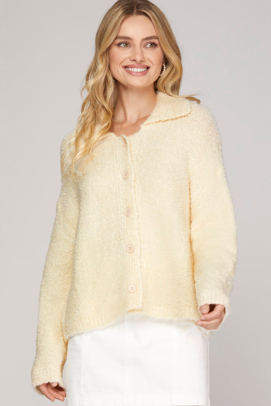 LONG SLEEVE COLLARED BUTTON DOWN SWEATER TOP