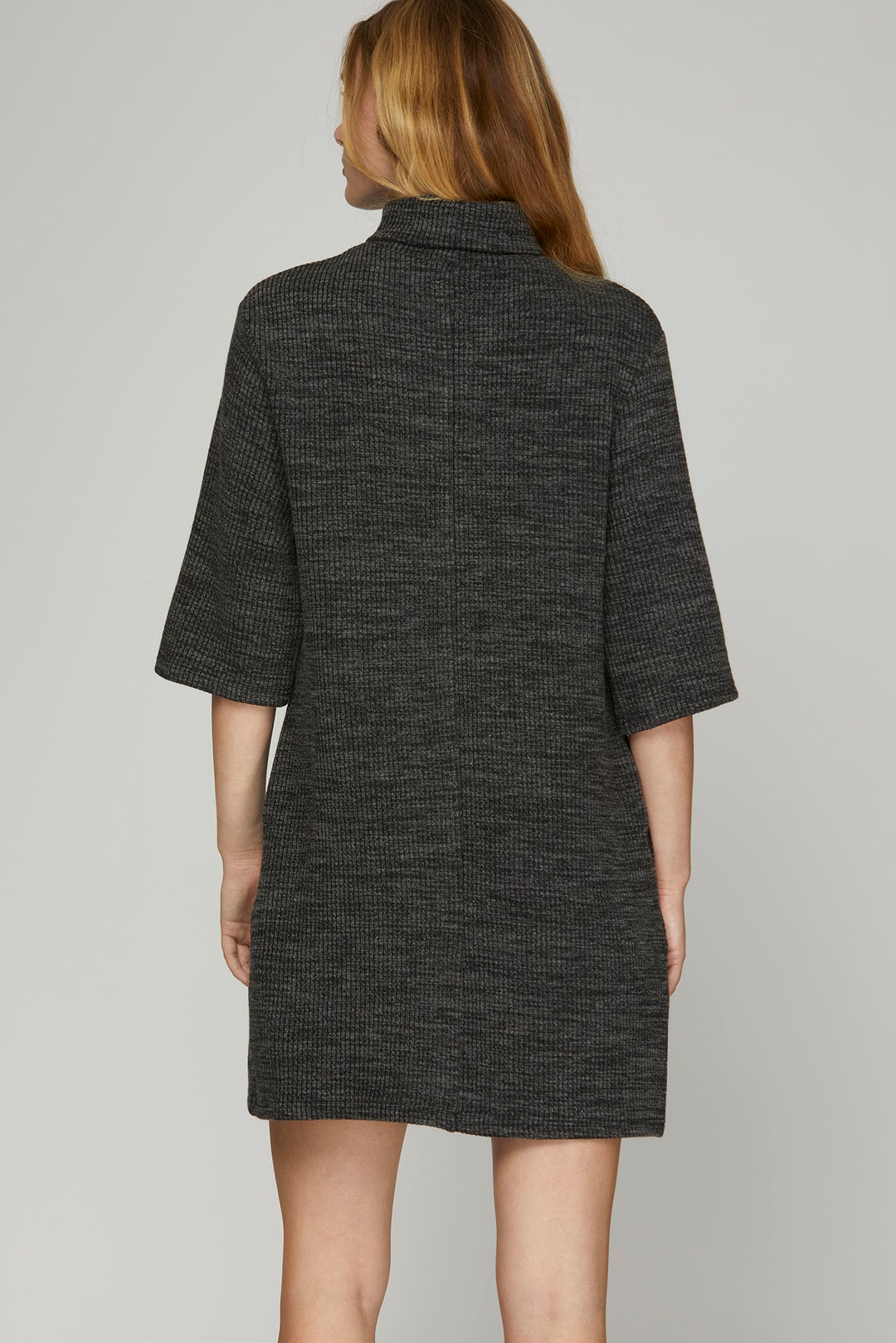 HALF SLEEVE TURTLE NECK KNIT DRESS WITH POCKETS
