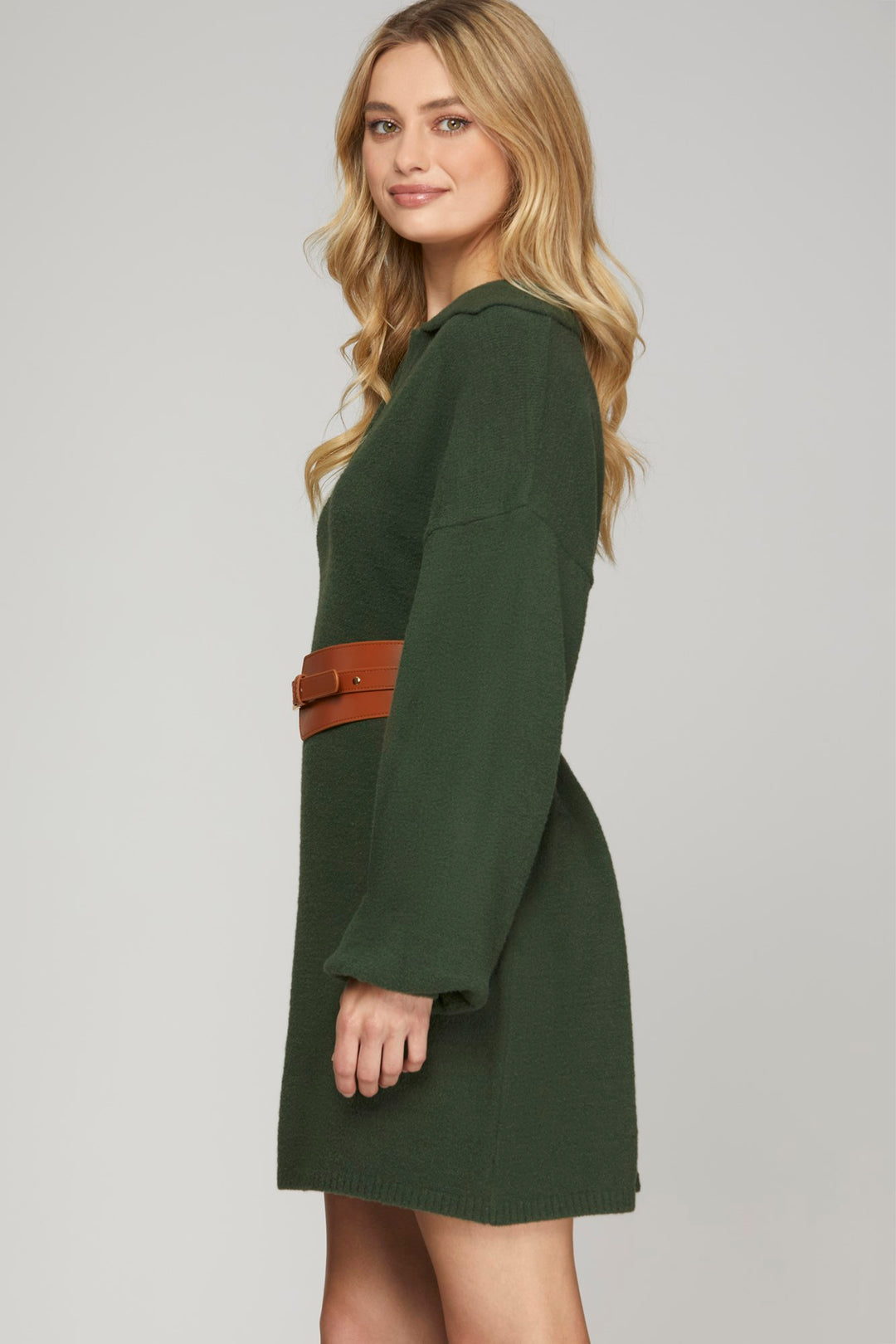 LONG SLEEVE COLLAR FUZZY SWEATER DRESS-SKSY5760R