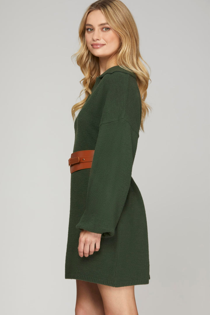 LONG SLEEVE COLLAR FUZZY SWEATER DRESS-SKSY5760R