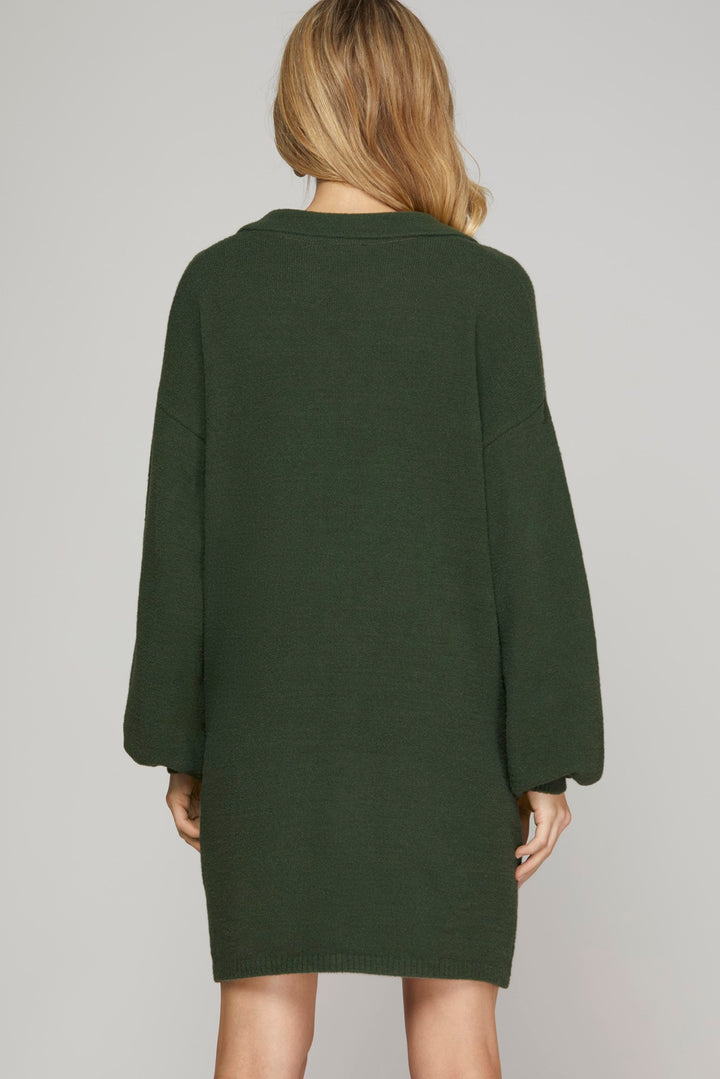 LONG SLEEVE COLLAR FUZZY SWEATER DRESS-SKSY5760R