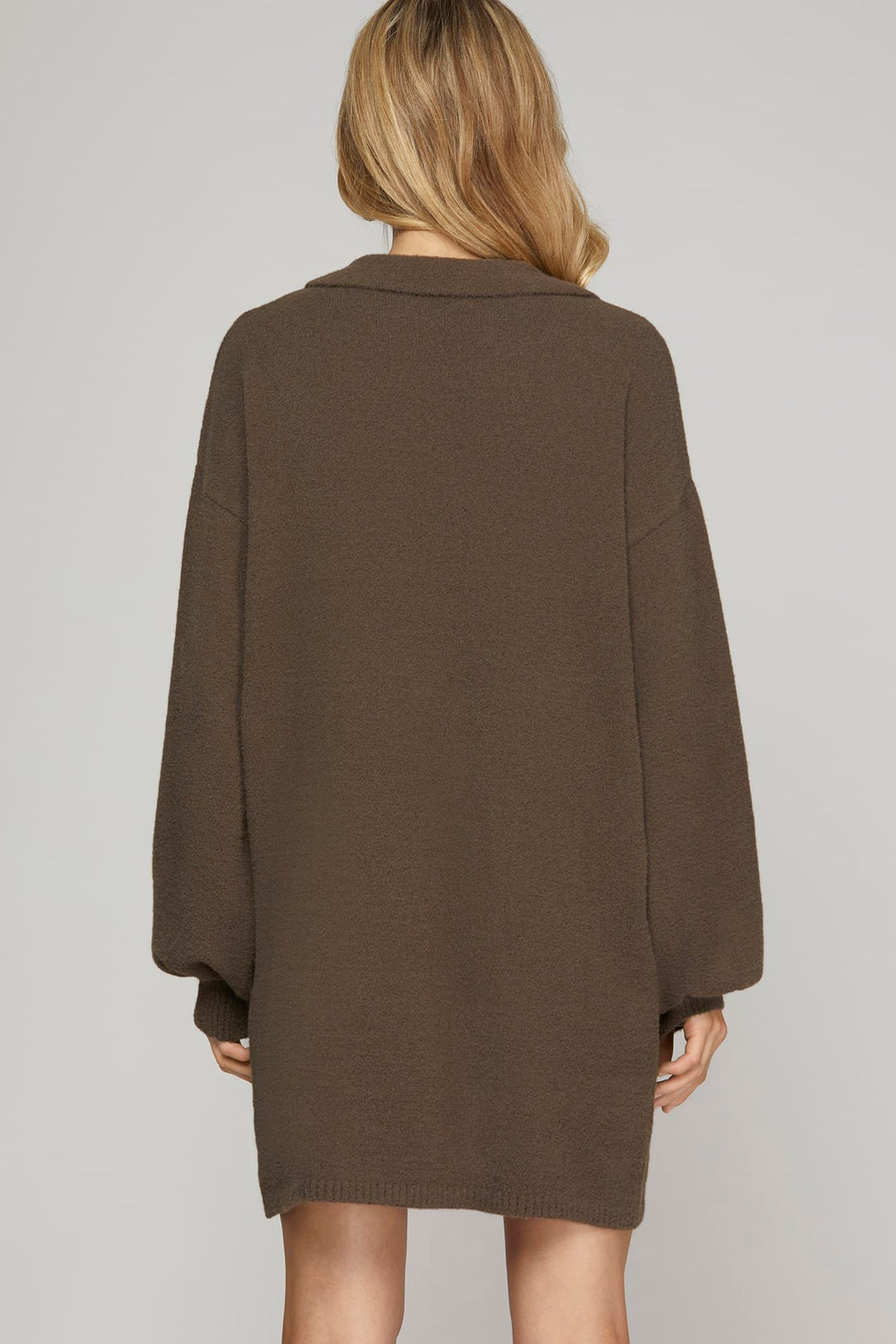 LONG SLEEVE COLLAR FUZZY SWEATER DRESS-SKSY5760R