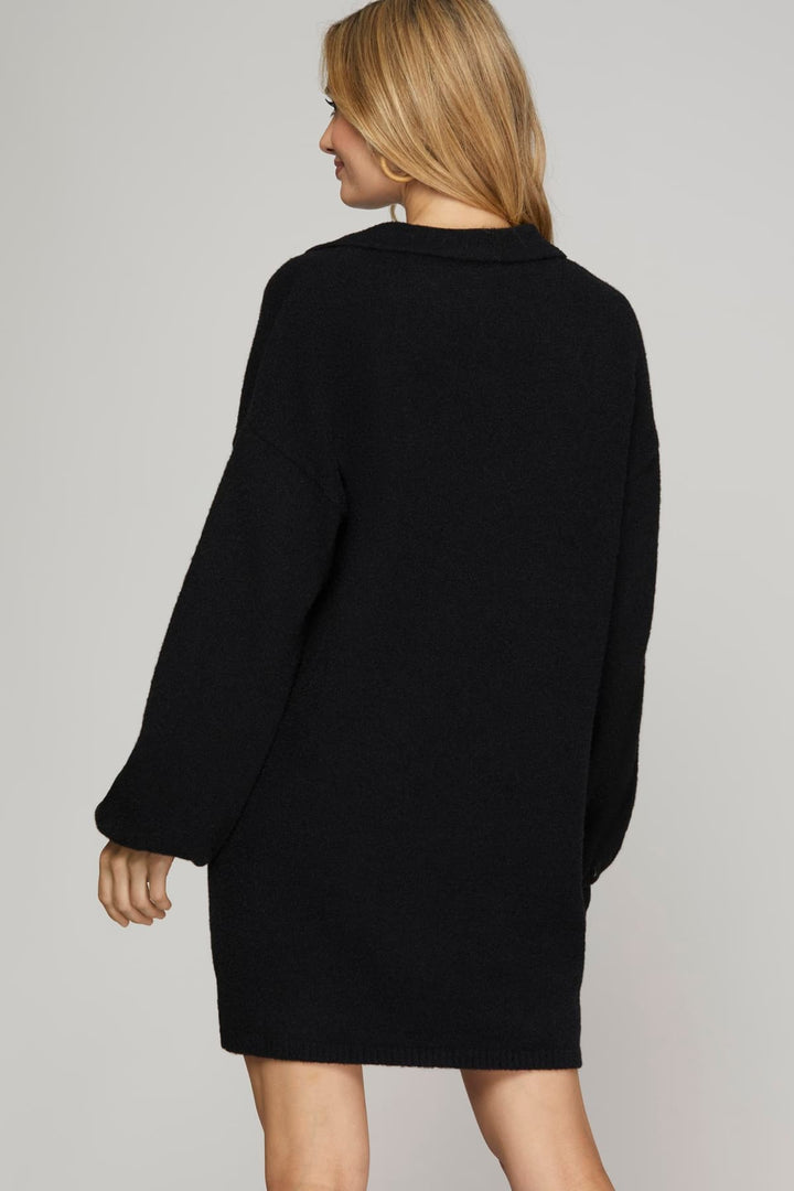 LONG SLEEVE COLLAR FUZZY SWEATER DRESS-SKSY5760R