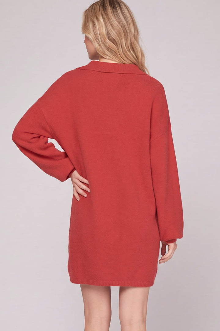 LONG SLEEVE COLLAR FUZZY SWEATER DRESS-SKSY5760R