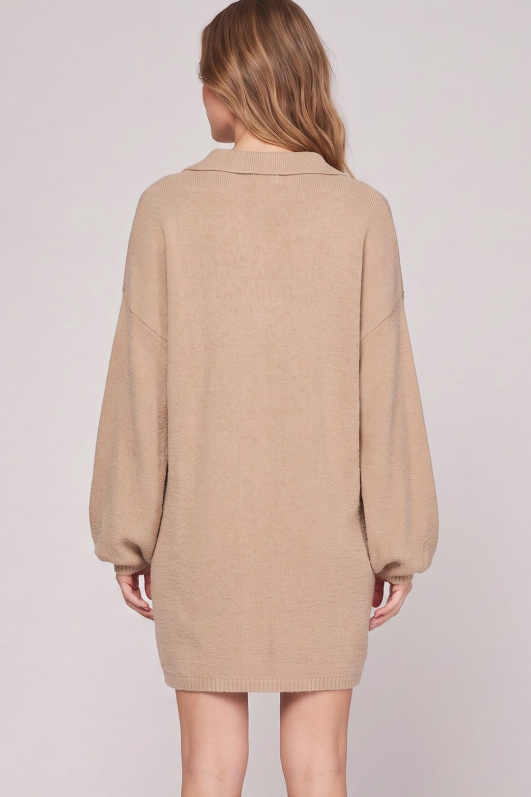 LONG SLEEVE COLLAR FUZZY SWEATER DRESS-SKSY5760R