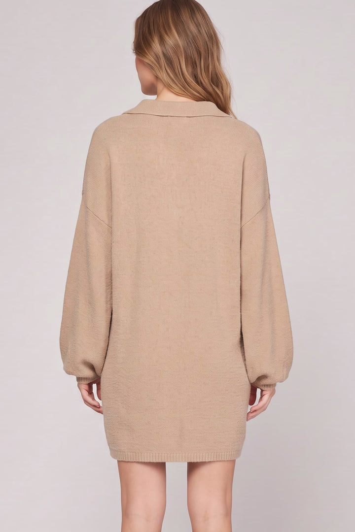 LONG SLEEVE COLLAR FUZZY SWEATER DRESS-SKSY5760R