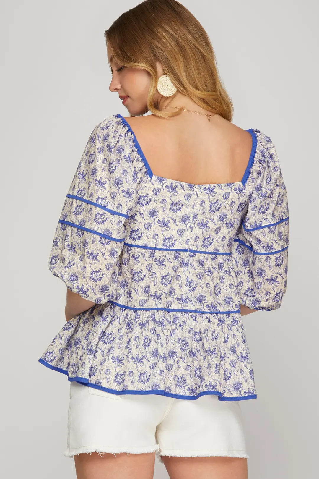 FLORAL SQUARE NECK TIERED TOP SKSY8178