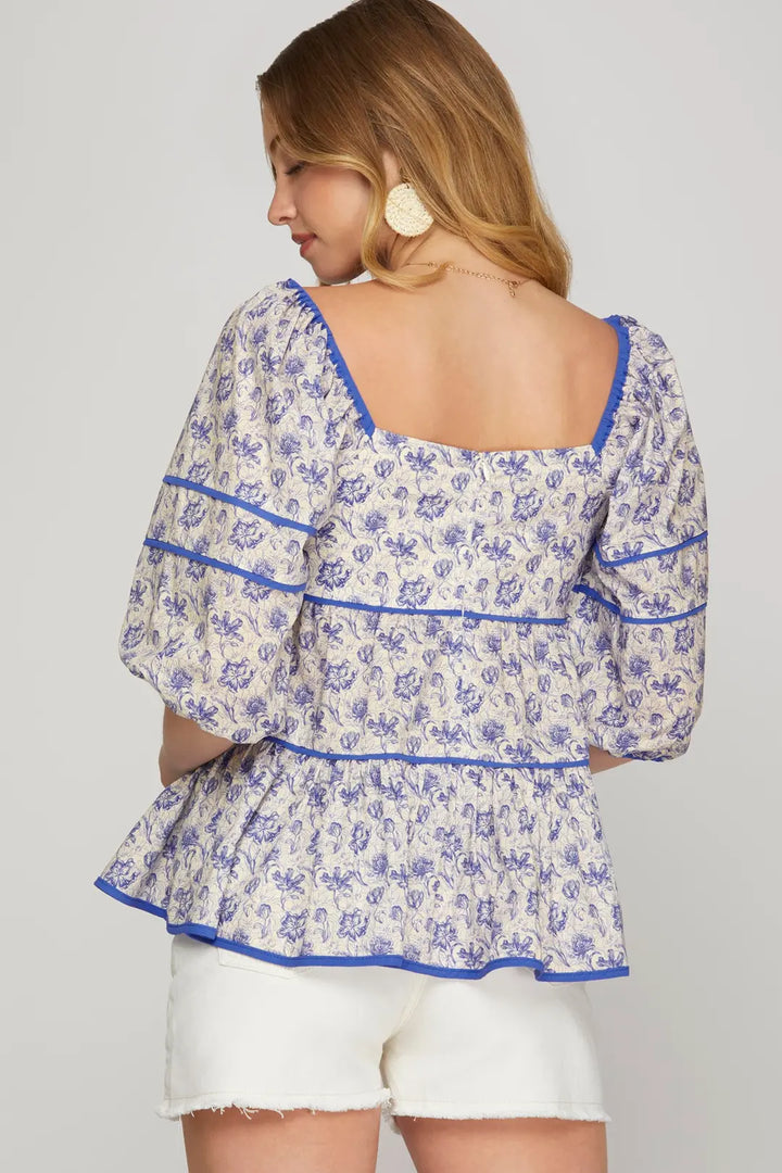 FLORAL SQUARE NECK TIERED TOP SKSY8178