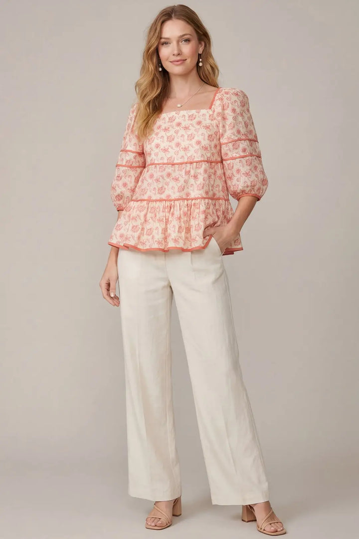 FLORAL SQUARE NECK TIERED TOP SKSY8178