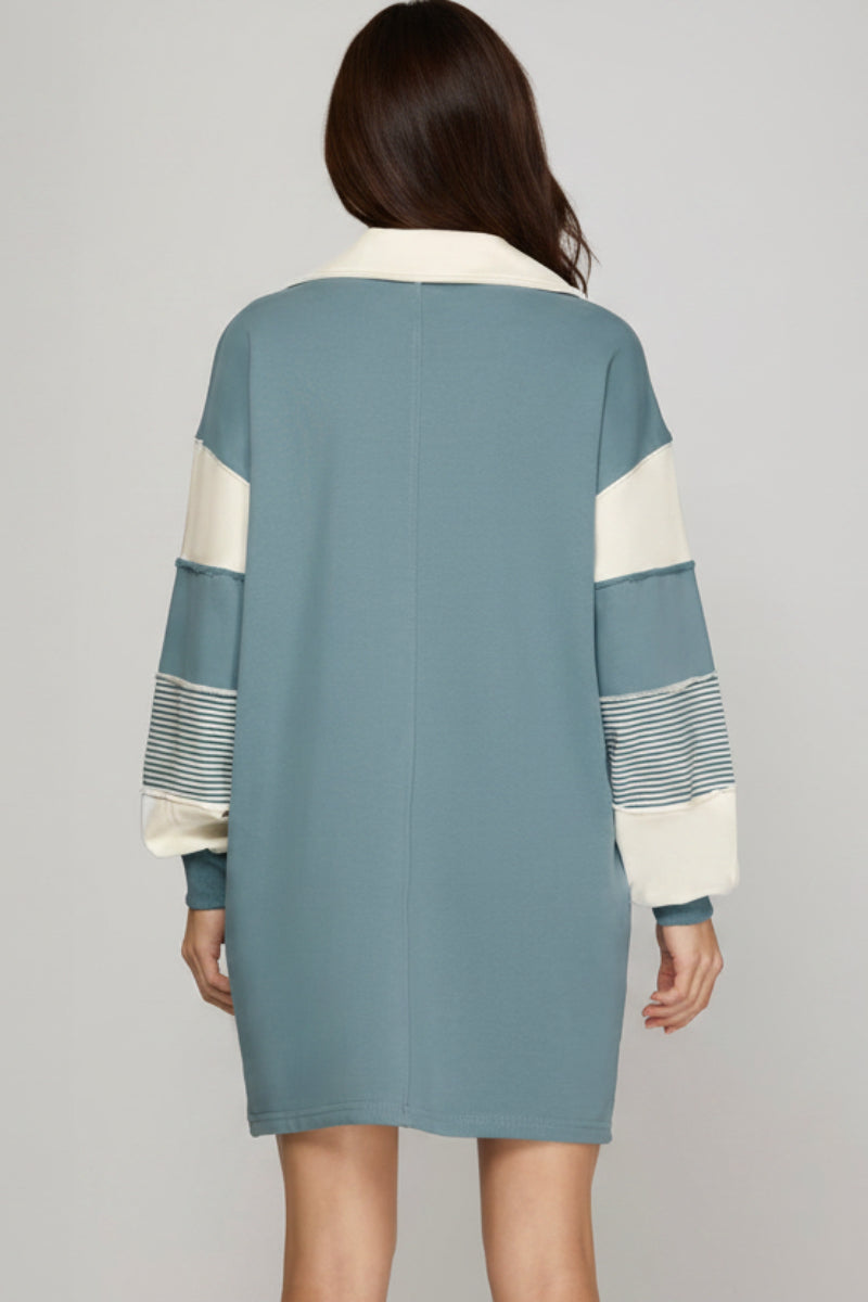 V NECK FRENCH TERRY DRESS SKSY7414R