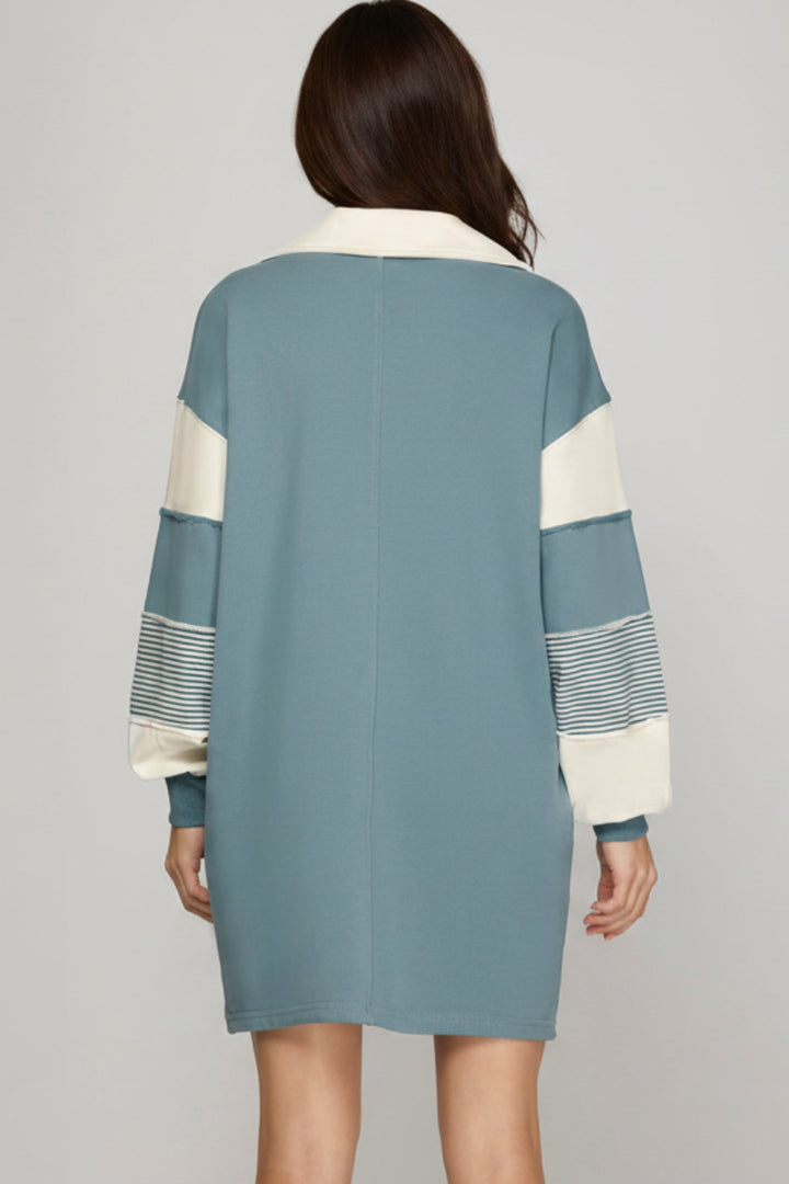 V NECK FRENCH TERRY DRESS SKSY7414R