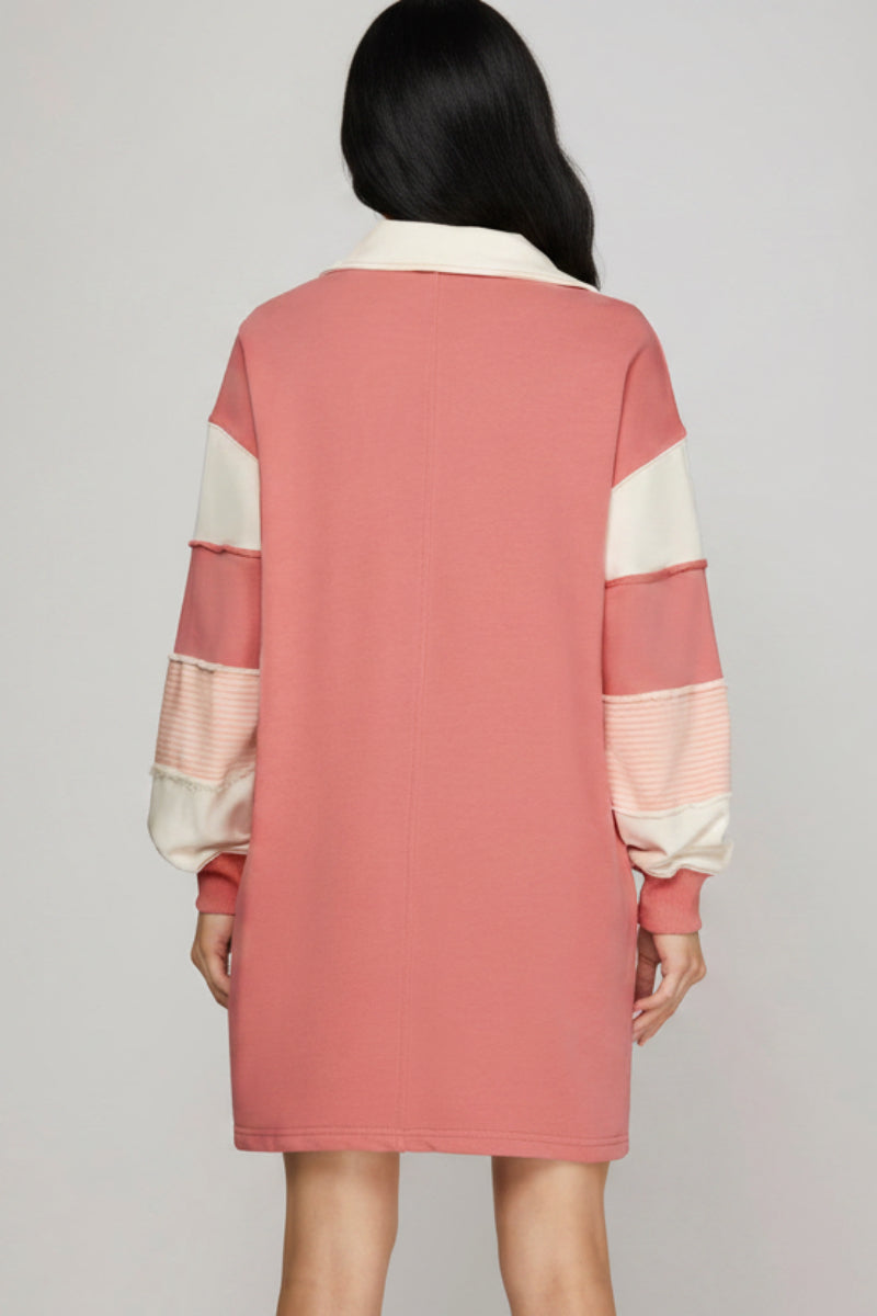 V NECK FRENCH TERRY DRESS SKSY7414R
