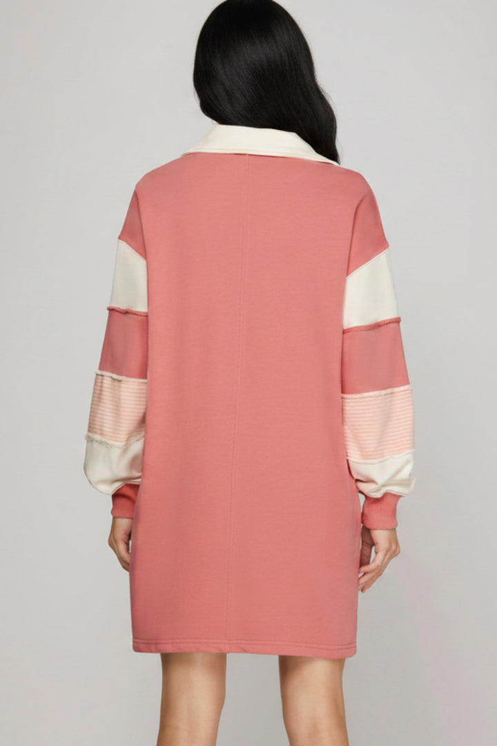 V NECK FRENCH TERRY DRESS SKSY7414R