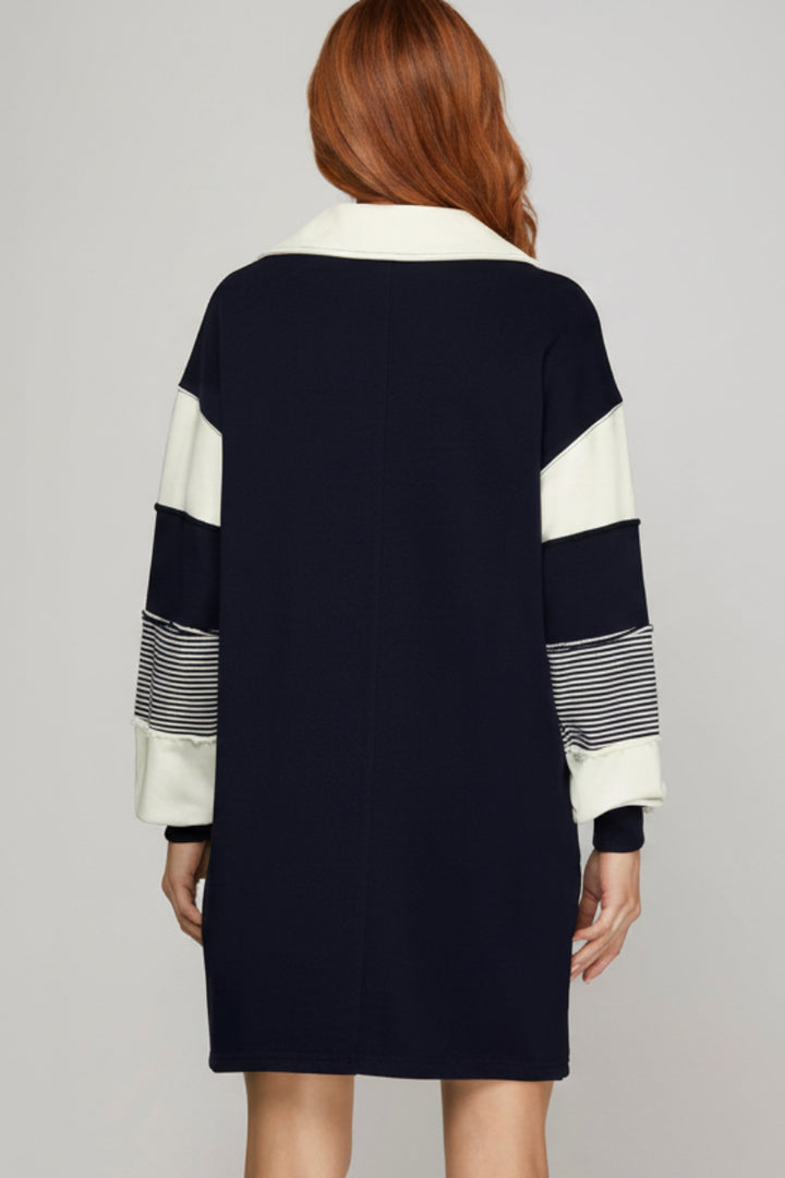 V NECK FRENCH TERRY DRESS SKSY7414R