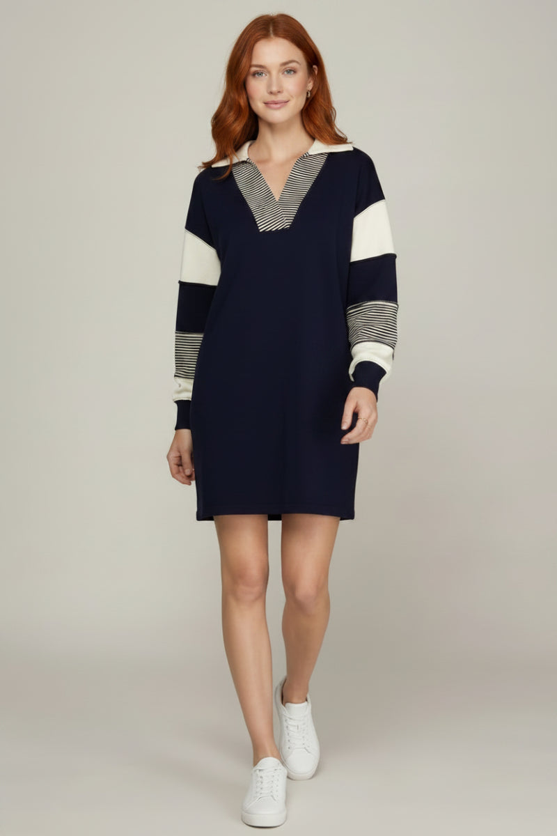 V NECK FRENCH TERRY DRESS SKSY7414R