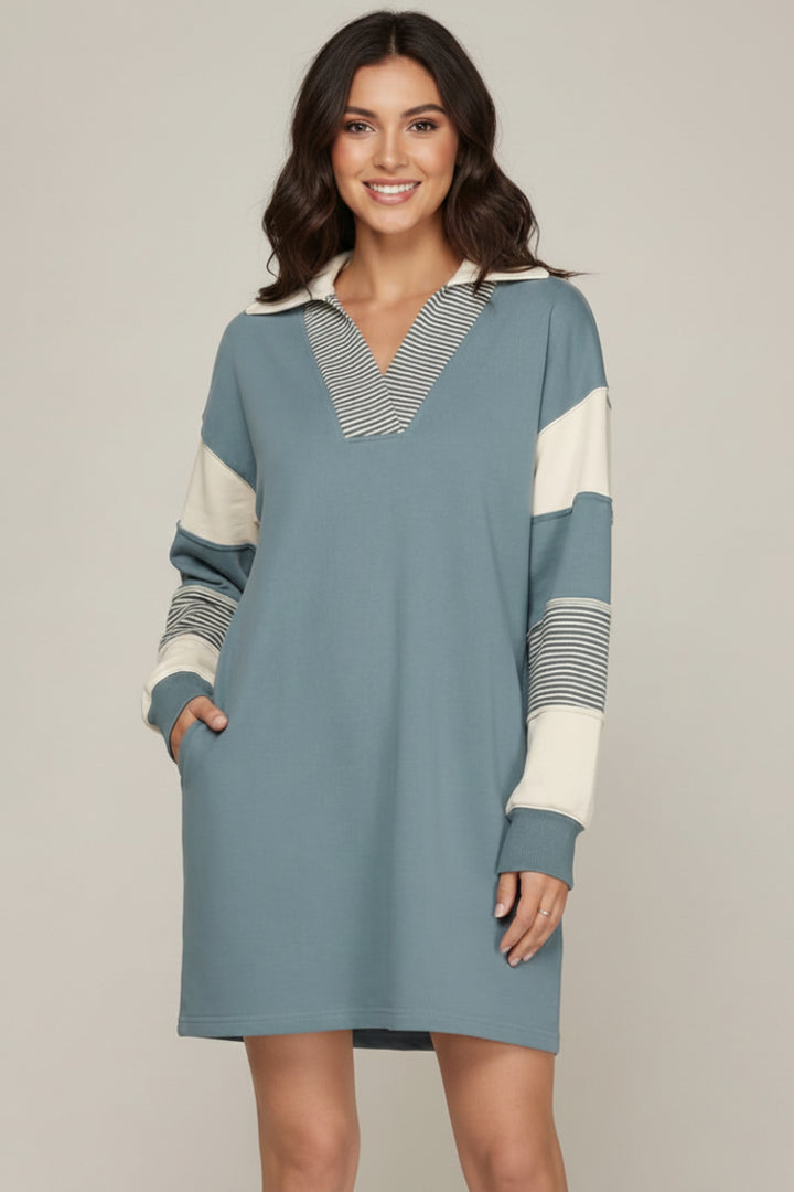 V NECK FRENCH TERRY DRESS SKSY7414R