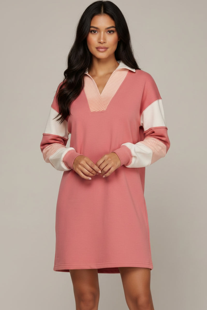 V NECK FRENCH TERRY DRESS SKSY7414R