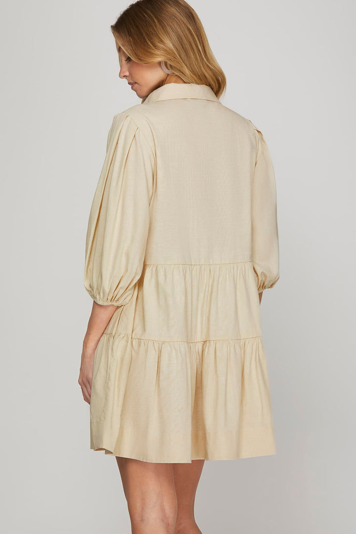 COLLARED TIERED BUTTON DOWN SHIRT DRESS-SKSY8107