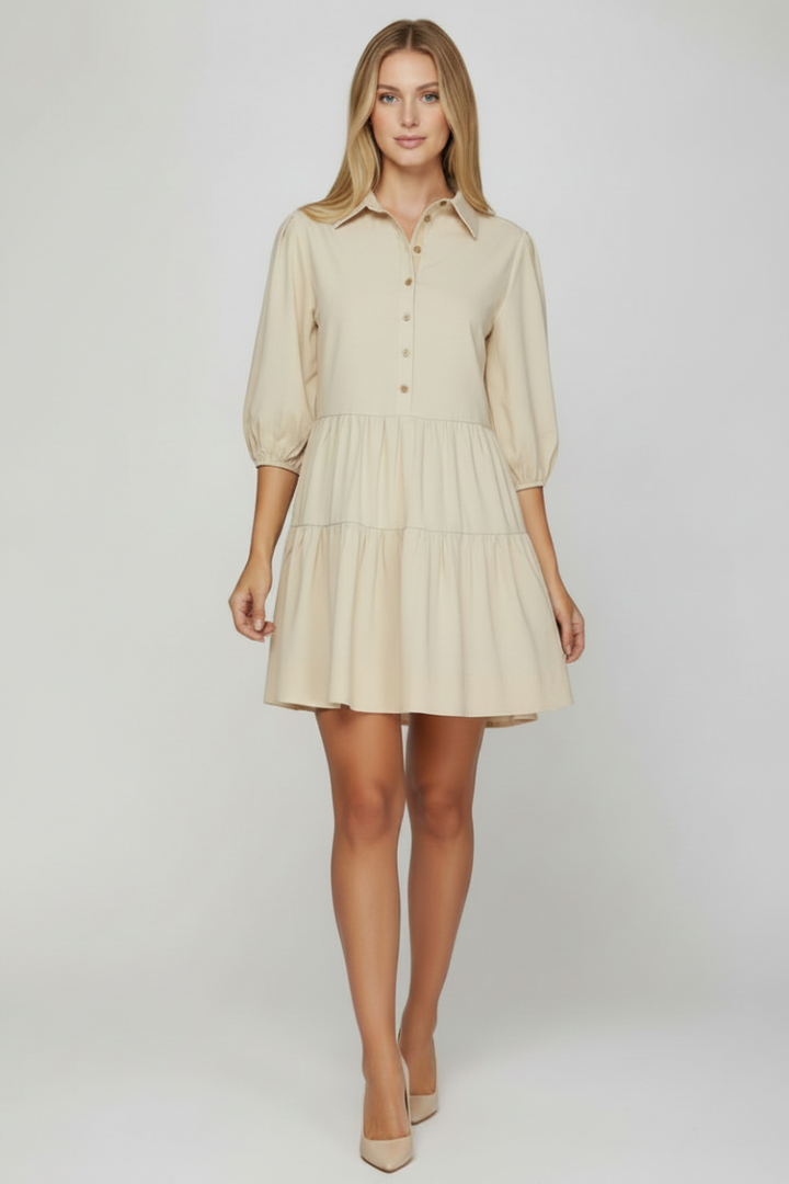 COLLARED TIERED BUTTON DOWN SHIRT DRESS-SKSY8107