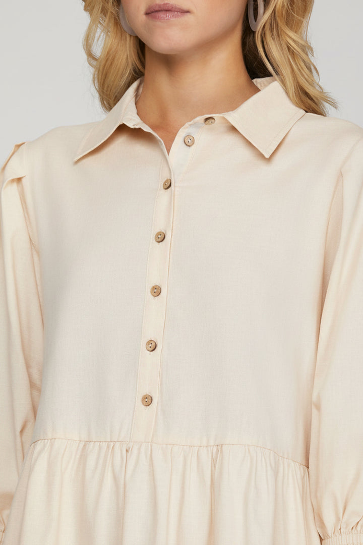 COLLARED TIERED BUTTON DOWN SHIRT DRESS-SKSY8107