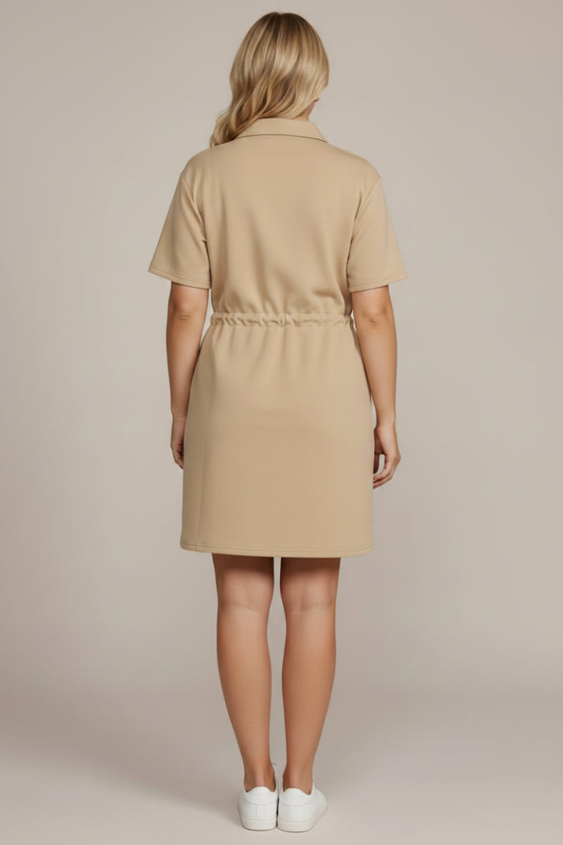 PLUS-HALF ZIP DRAWSTRING WAIST SCUBA KNIT DRESS SKPSY7584