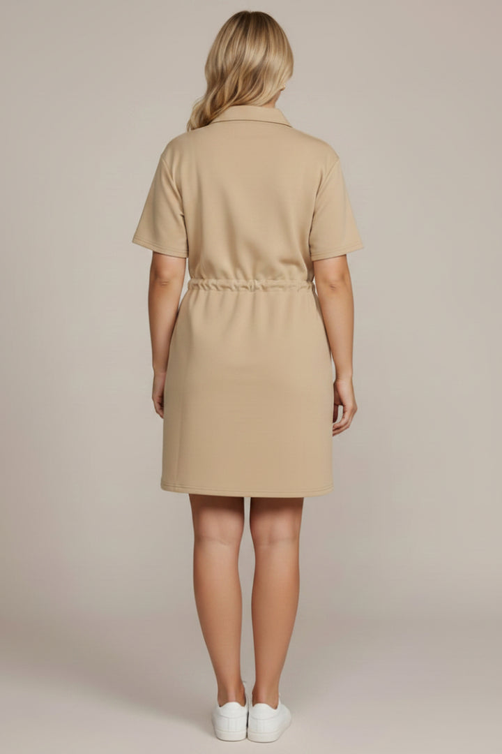 PLUS-HALF ZIP DRAWSTRING WAIST SCUBA KNIT DRESS SKPSY7584