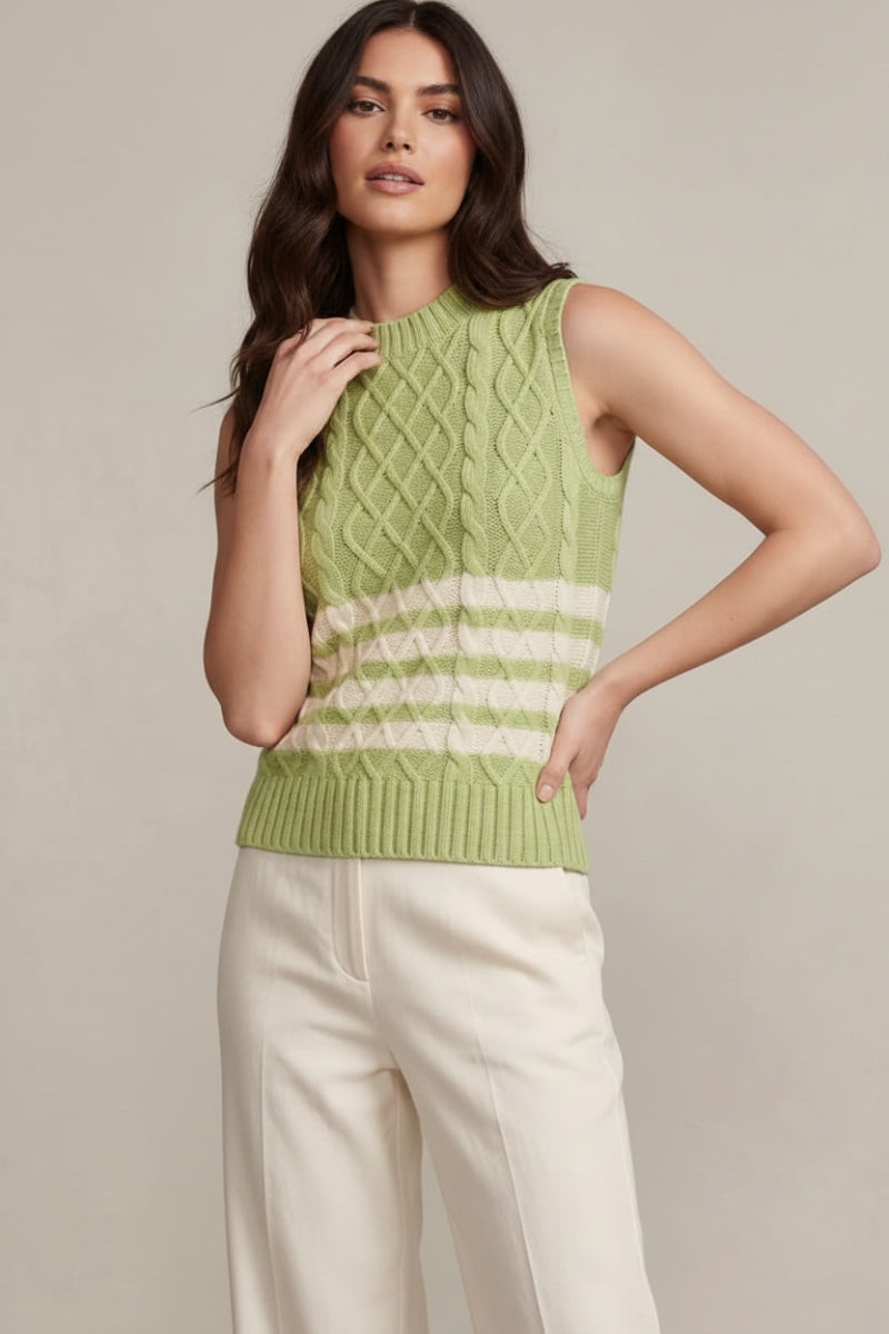 SLEEVELESS STRIPED CABLE KNIT SWEATER VEST-SKSY8127
