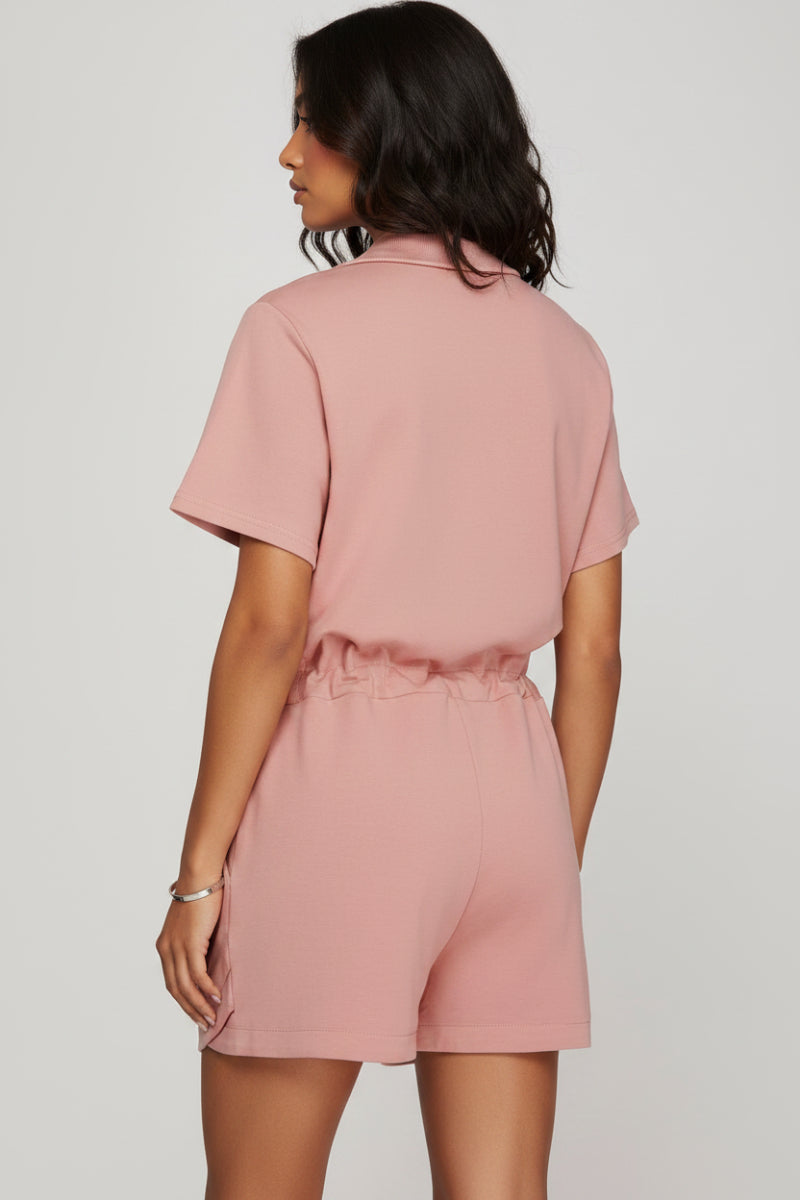 HALF SLEEVE HALF ZIP SCUBA KNIT ROMPER