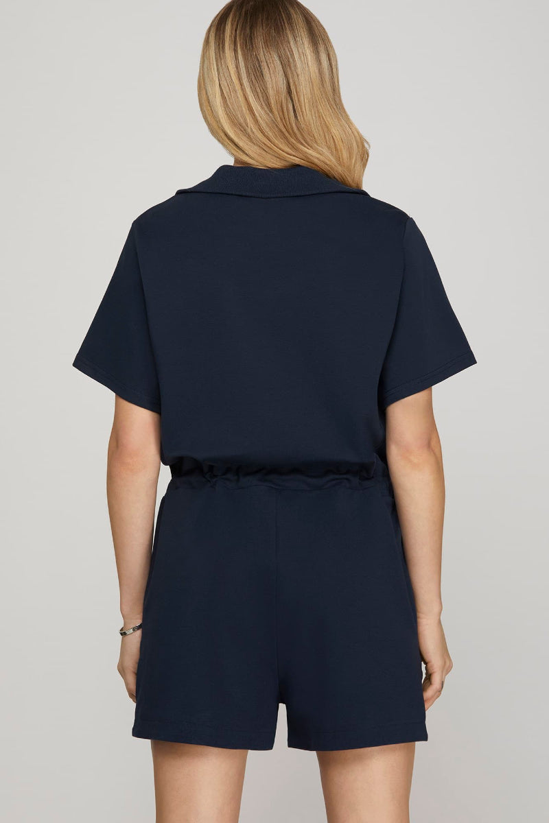 HALF SLEEVE HALF ZIP SCUBA KNIT ROMPER