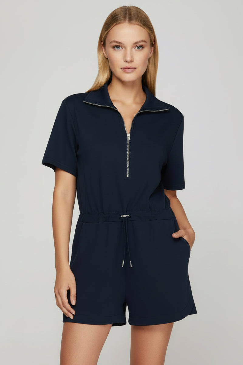 HALF SLEEVE HALF ZIP SCUBA KNIT ROMPER