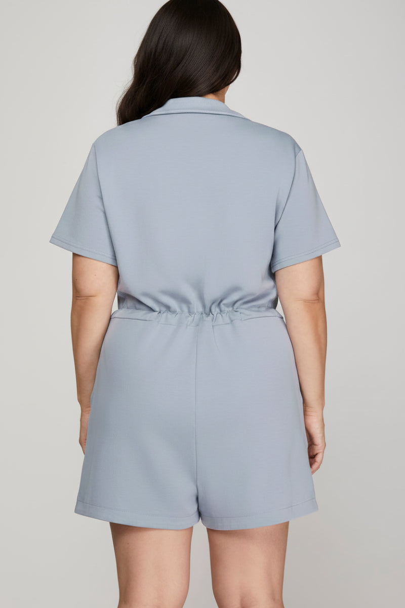PLUS - HALF SLEEVE HALF ZIP SCUBA KNIT ROMPER