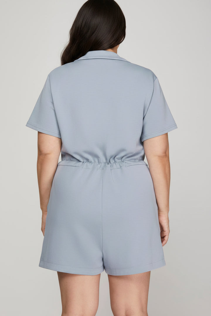 PLUS - HALF SLEEVE HALF ZIP SCUBA KNIT ROMPER