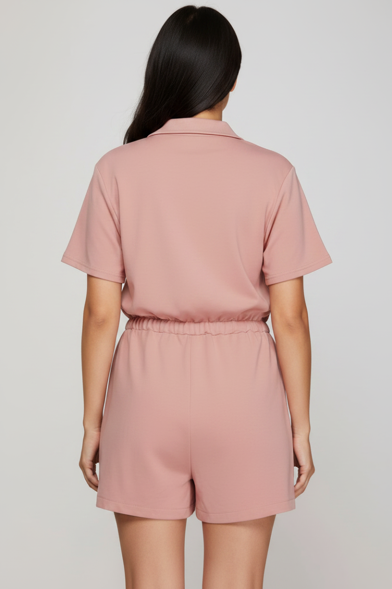 PLUS - HALF SLEEVE HALF ZIP SCUBA KNIT ROMPER