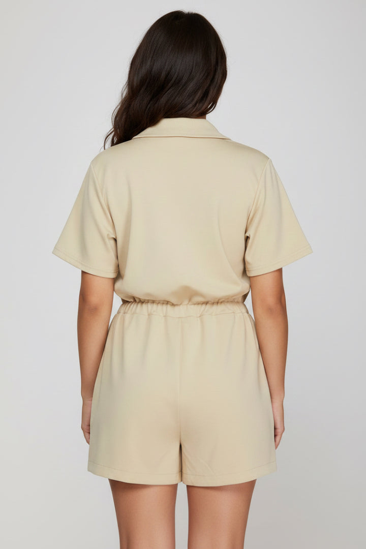 PLUS - HALF SLEEVE HALF ZIP SCUBA KNIT ROMPER