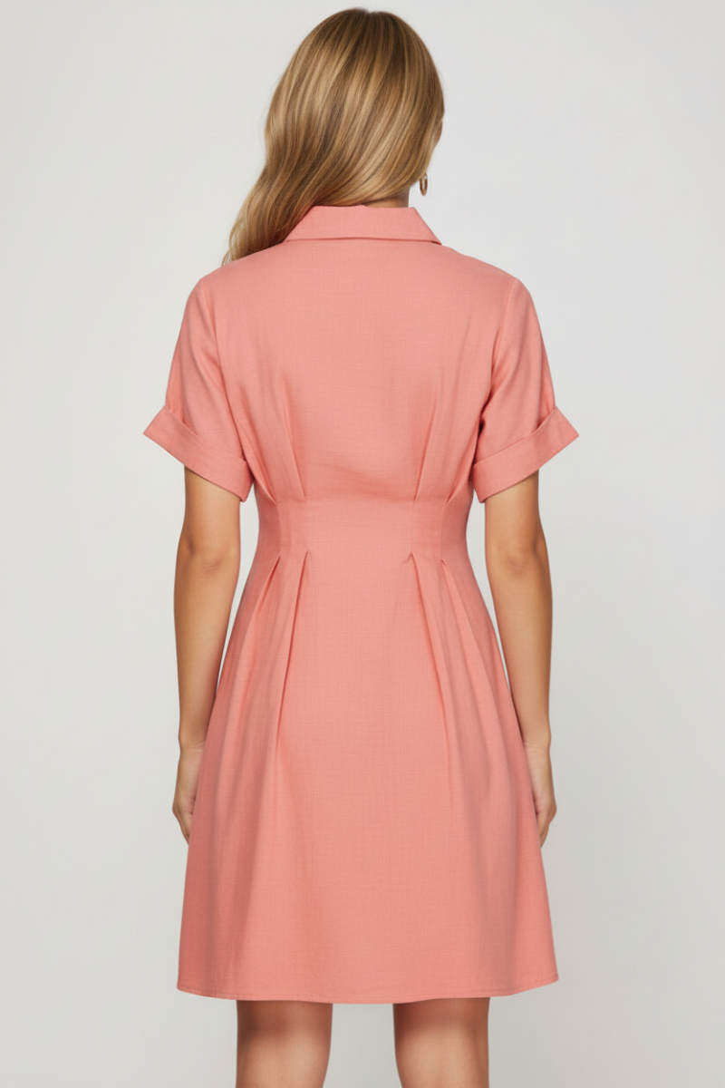 BUTTON DOWN MINI DRESS WITH FRONT CONTRAST TIE SKSY8387