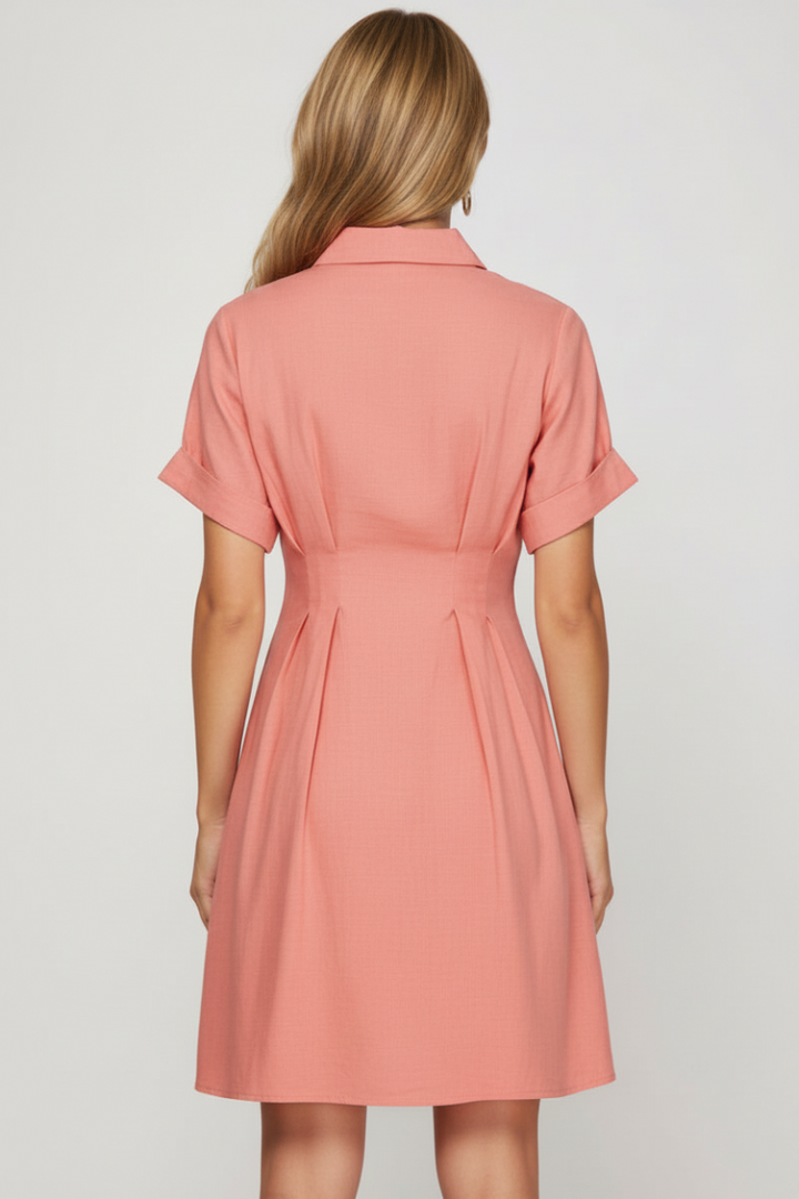 BUTTON DOWN MINI DRESS WITH FRONT CONTRAST TIE SKSY8387