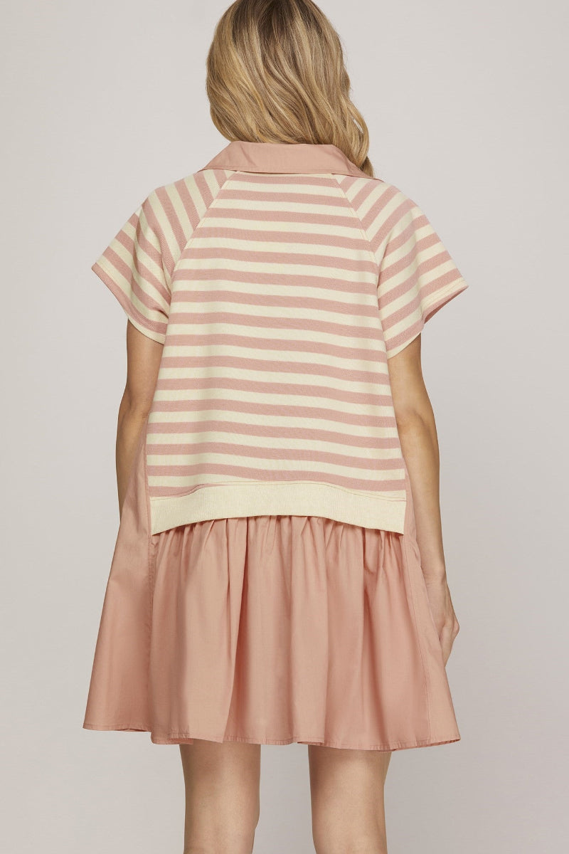 STRIPED POLO NECK WITH SIDE POCKET MINI DRESS SKSY8393