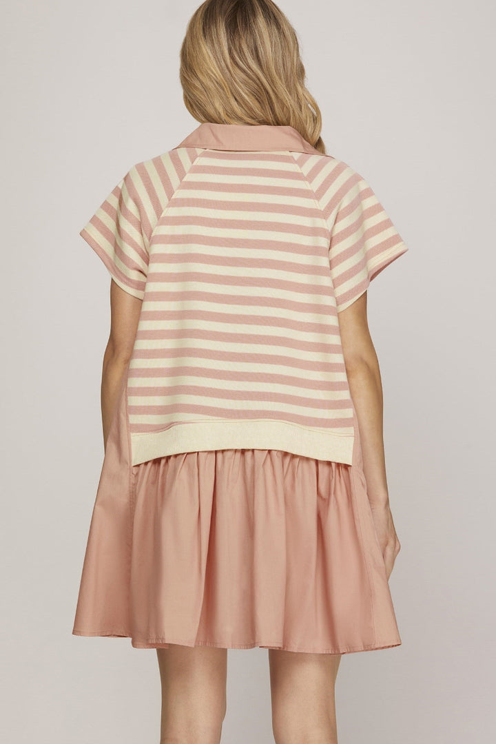 STRIPED POLO NECK WITH SIDE POCKET MINI DRESS SKSY8393