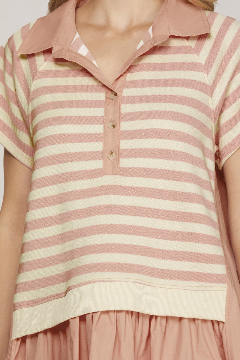 STRIPED POLO NECK WITH SIDE POCKET MINI DRESS SKSY8393