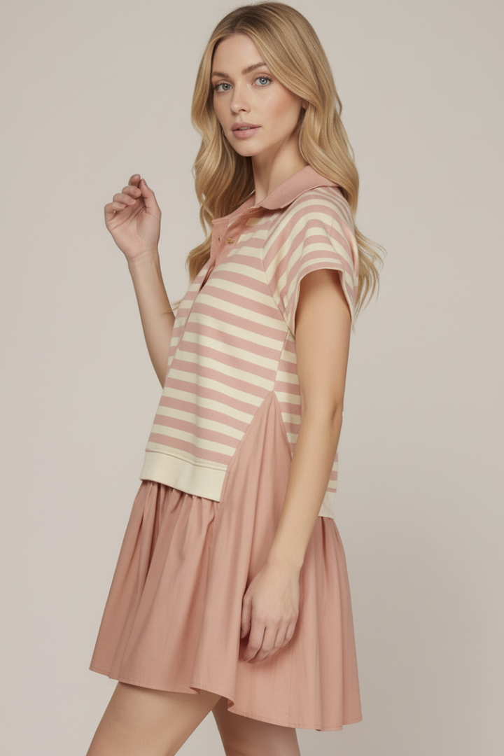 STRIPED POLO NECK WITH SIDE POCKET MINI DRESS SKSY8393