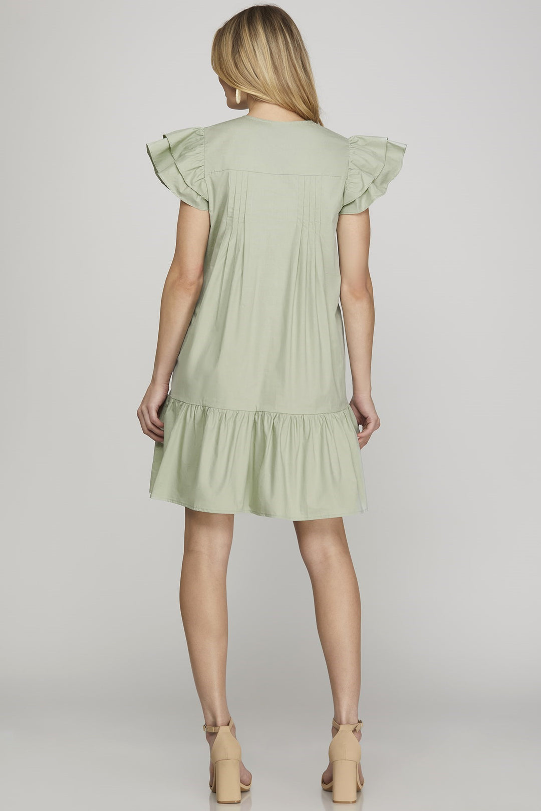 EMBROIDERED RUFFLE SLEEVE WITH POCKETS MINI DRESS SKSY8420