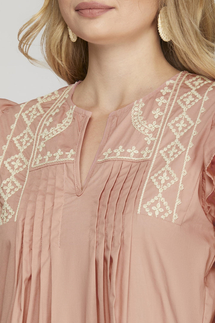 EMBROIDERED RUFFLE SLEEVE WITH POCKETS MINI DRESS SKSY8420